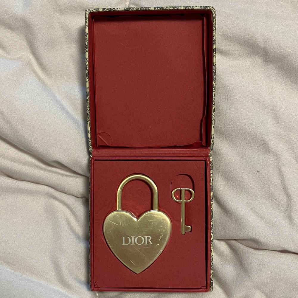 Dior Gold Heart Lock and Key Set New in Box